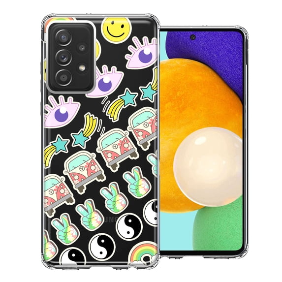 MUNDAZE For Samsung Galaxy A52 70's Yin Yang Hippie Happy Peace Stars Design Double Layer Phone Case Cover
