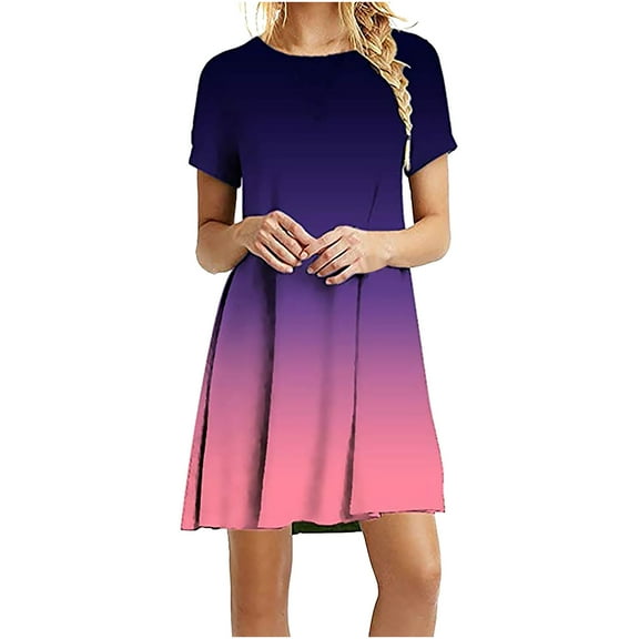 Icuanyi Womens Dresses Fashion Women Casual Short Sleeve O-Neck Printed Ladies Loose Mini Dress