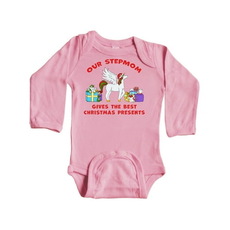 

Inktastic Our Stepmom Gives the Best Christmas Presents in Red Gift Baby Boy or Baby Girl Long Sleeve Bodysuit