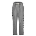 thumbnail image 5 of Women's Pants Fashion Casual Pants For Women Cotton And Linen Striped Elastic Waistband High Waistband Pocket Side Nine Point Loose Casual H Shaped Straight Leg, 5 of 7