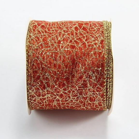 Chaotic net Ribbon, 6.3cm* 10 Yards Sparkling Fabric Ribbon for Wreath Bow Making, Gift Wrapping, Wedding, Christmas Tree Decoration(gold and red)