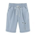 thumbnail image 2 of Wensltd Women's Linen Shorts Casual Wide Leg Ruffle High Waisted Drawstring Summer Shorts with Pockets, 2 of 3