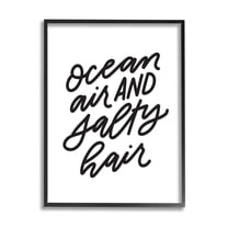 Stupell Industries Ocean Air Salty Hair Beach Lover Calligraphy Graphic Art Black Framed Art Print Wall Art, Design by Leah Bisch