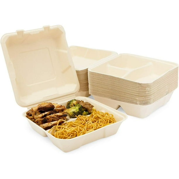 50 Pack Disposable Lunch Box, Clamshell to go Box Containers with Lids