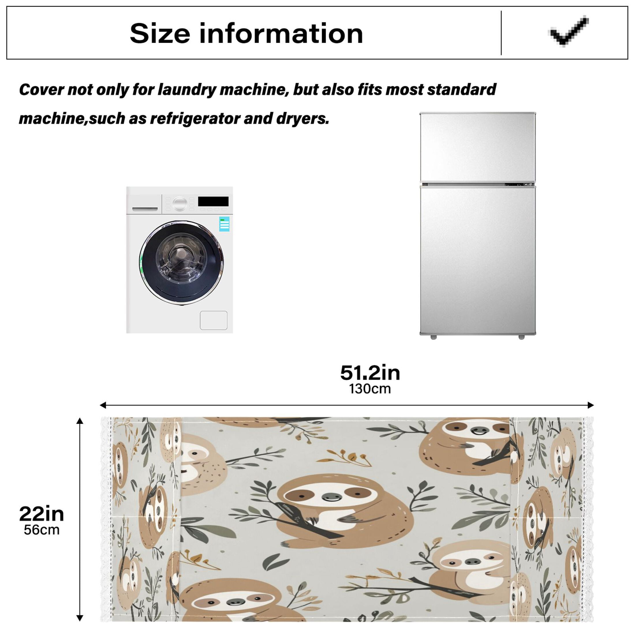 WOBOGO Cute Sloth Pattern with Boho Elements Washing Machine Cloth Dryer Refrigerator Top Cover Protective Non-Slip Mat For Kitchen Laundry