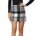 thumbnail image 3 of FASHOFT Christmas Plaid Skirts for Women Mini Skirt Fall Winter Elegant High Waisted Pencil Skirt Vintage Bodycon Wool Short Skirt Grey S, 3 of 5