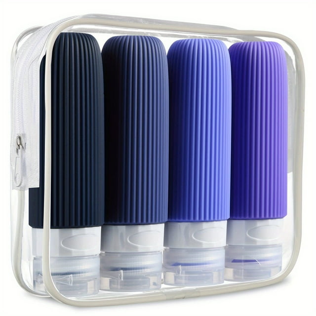 4 Pack Travel Bottles For Toiletries, Tsa Approved 3oz Portable Travel Bottles, BPA Free Leak Proof Squeezable Silicone Travel Size Containers, Travel Accessories With Clear Toiletry Bag