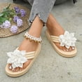 thumbnail image 3 of Rokment Women's Beach Platform Flip Flops Bohemian Flower Lace Bow Memory Foam Dress Slip on Sandals Bride Wedding Casual Flat Thongs Slides Summer Slippers White Size 9, 3 of 7