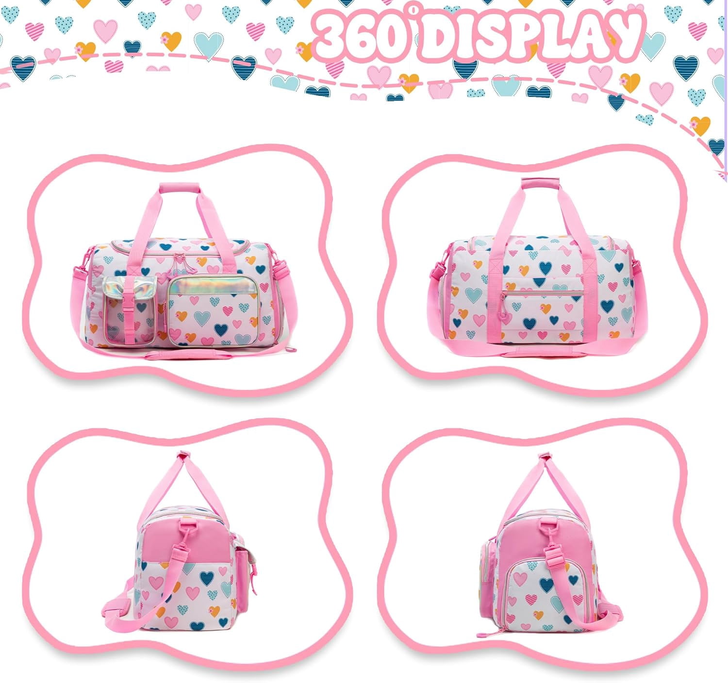 Kids Luggage Sets Carry on Suitcases for Girls Women with Wheels Hardshell Suitcase with Duffle Bag for Travel Neck Pillow Airplane