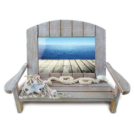 Starfish Photo Puzzled Wooden Beach Chair Picture Frame with Starfish & Fishing Net, 6 x 4 Inch Sculptural Photo Holder Intricate Wood Art Handcrafted Tabletop Accessory Nautical Beach Themed Home Accent Décor ()