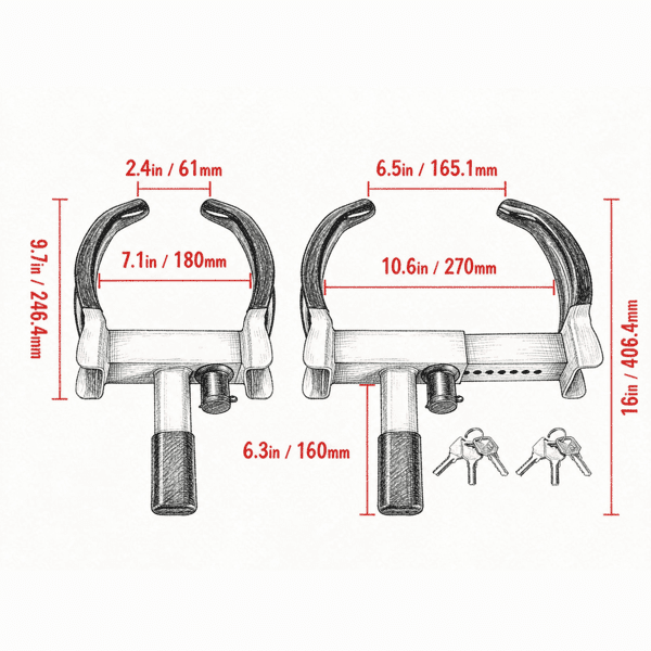 Universal Wheel Lock, 2-Pack Heavy-Duty Tire Clamp, Adjustable Anti-Theft Trailer Boot, Steel Construction for RV, SUV, ATV, Boat, Golf Cart & Motorcycle, 6 Keys Included