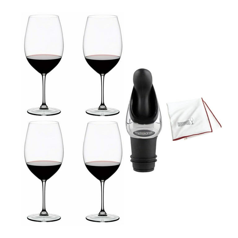 Riedel Vinum Bordeaux Grand Cru Glasses (4-Pack) with Wine Pourer with  Stopper and Polishing Cloth 