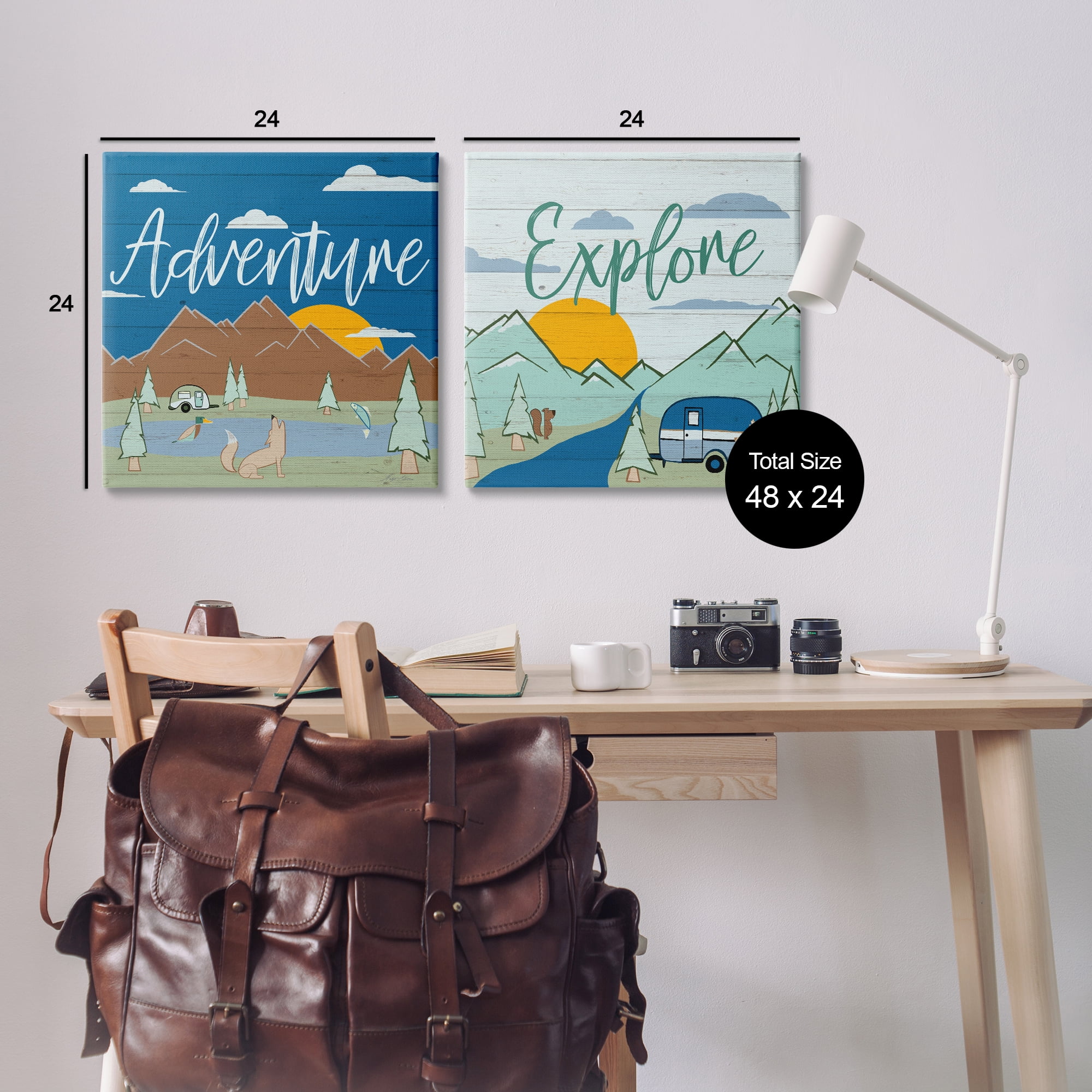 Stupell Industries Adventure Explore Camping Landscape & Nature Painting Wrapped Canvas Art Print Wall Art, 24 x 24, Set of 2