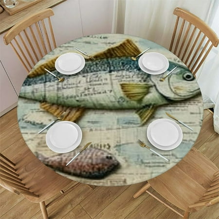

Sheronv Fish Ocean Map Round Tablecloth 100% Polyester Table Cover Waterproof Stain-Resistant and Washable for Indoor and Outdoor Dining Ideal for Restaurants Weddings Parties 54 -58