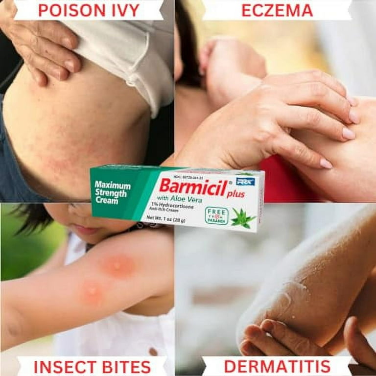 Barmicil Plus Cream Skin Allergies Aloe Vera with 1% Hydrocortisone Maximum  Strength Anti-Itch Contains 1 oz Tube (28 Grams) Relieves Skin Allergies