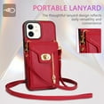 thumbnail image 3 of for iPhone 11 Wallet Case, iPhone 11 Zipper Purse Crossbody Wallet Phone Case with Lanyard, Metal Buckle Closure PU Leather Card Holder Kickstand Flip Folio Protective Cover, Red, 3 of 7