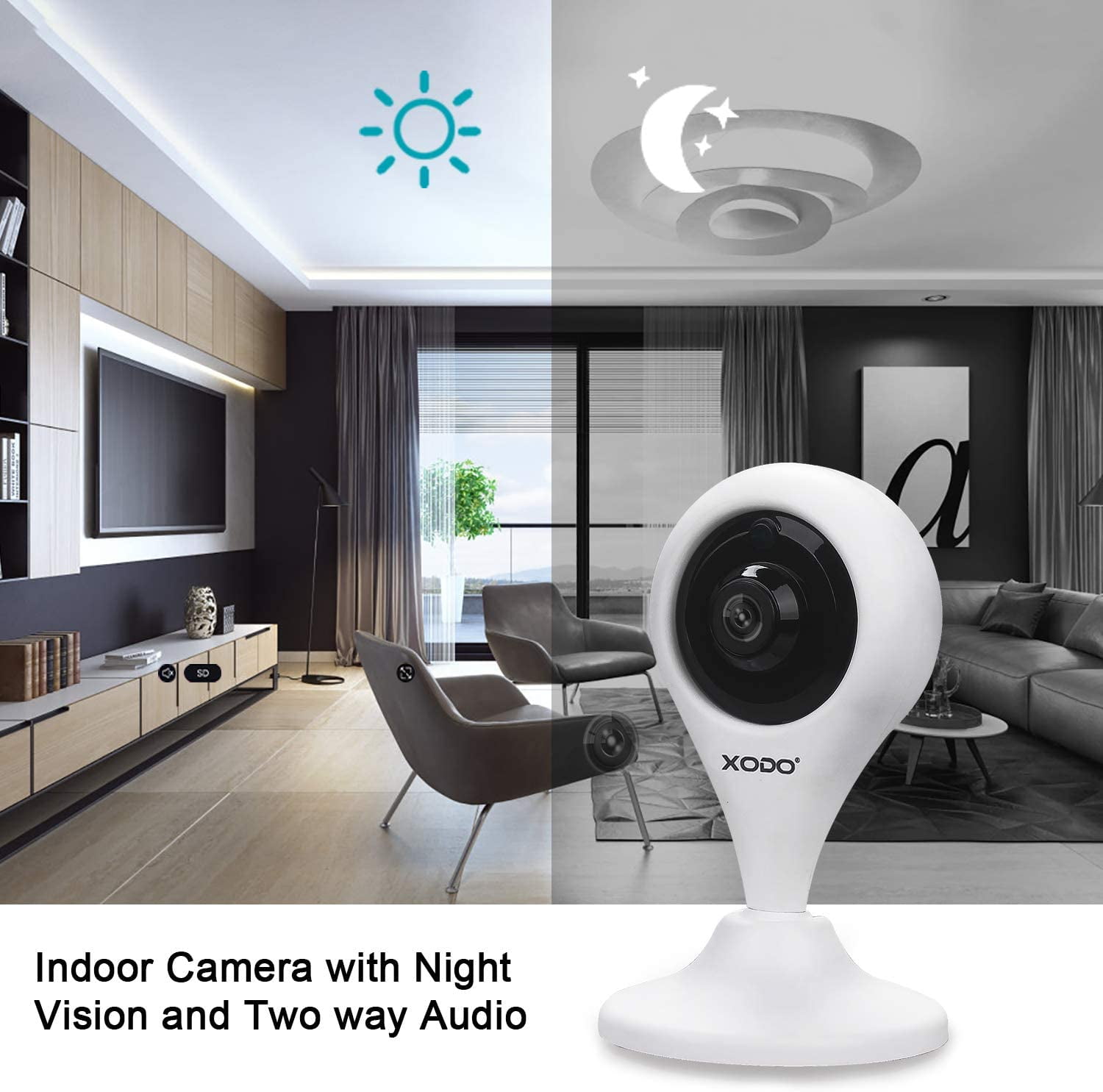 XODO E4 Wireless Security Camera, Indoor Baby Monitor and Wi-Fi Camera System with Night Vision and Two-Way Audio