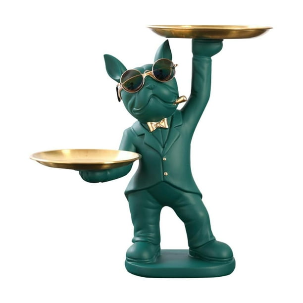 French Bulldog StatueKey Bowl for Entryway Table Resin Bulldog StatueStorage Tray Modern Style