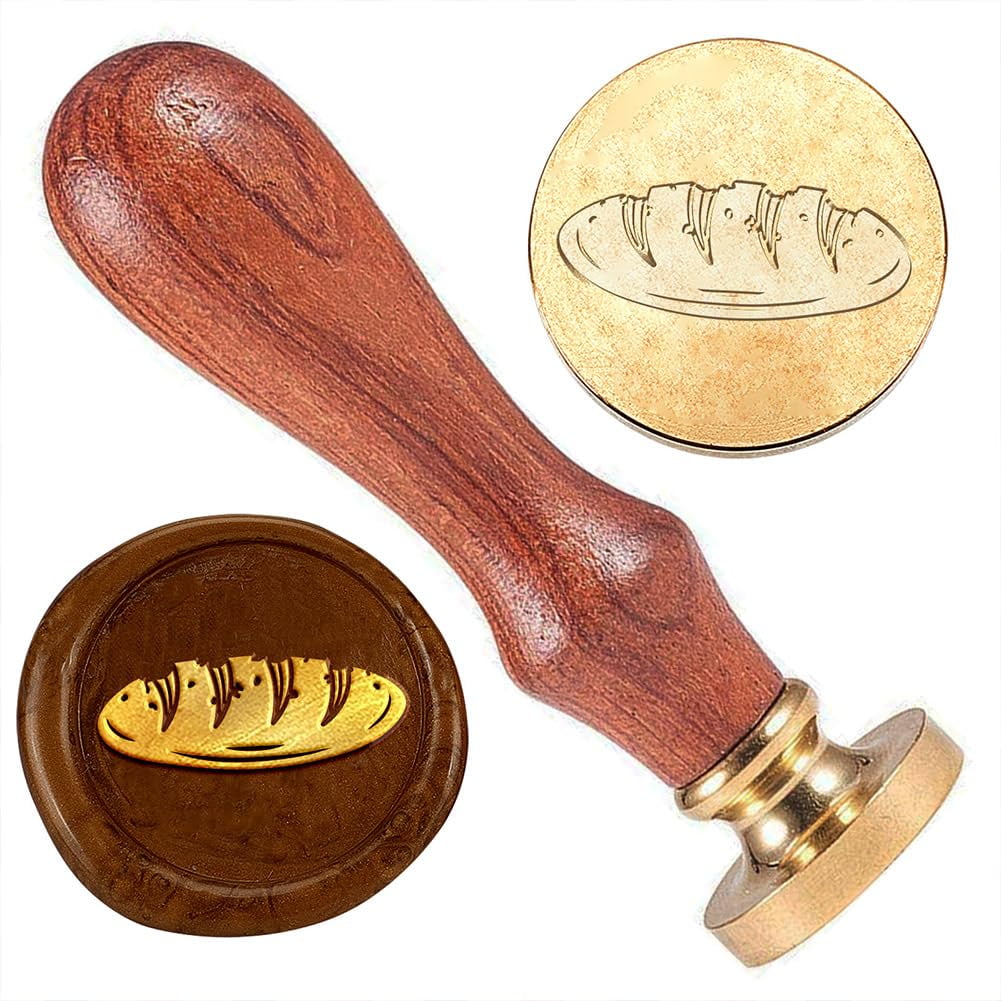 Bread Wax Sealing Stamp 1 Brass Wax Seal Stamp Head with Wooden Handle Vintage Wax Stamp for Wedding Party Invitation Cards Gift Wrapping Envelopes Wine Package Greeting Cards Decoration DIY