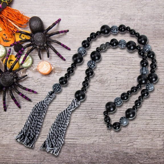 KALLORY 1Pcs Wood Beads Garland for Mantel Decor in Black 118x2cm Farmhouse Wood Bead