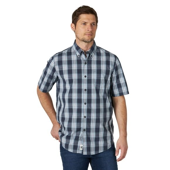 Wrangler Authentics Men's Short Sleeve Woven Shirts, Blue Nights Plaid, Large