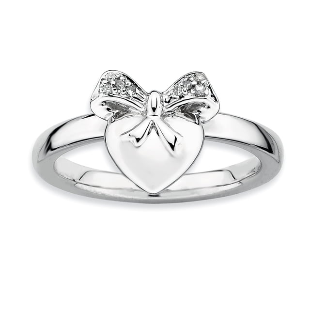 Bague en Argent Sterling Stackable Expressions Cœur avec Nœud Diamant Taille 10