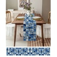 thumbnail image 5 of Table Runner Retro Blue Leaves Table Decoration for Kitchen Dinning Blue Ethnic Style Lattice Table Decoration for Indoor Outdoor Party Wedding Decor 13x90inch, 5 of 7