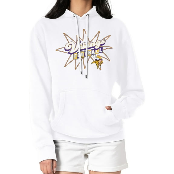Women's Starter White Minnesota Vikings Drive-In Sign Pullover Hoodie