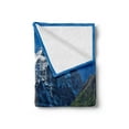 thumbnail image 2 of Mountain Soft Flannel Fleece Blanket, Snow Covered Mountain Peaks with Vivid Sky and Vibrant Trees National Park, Cozy Plush for Indoor and Outdoor Use, 50" x 70", Green Blue White, by Ambesonne, 2 of 5