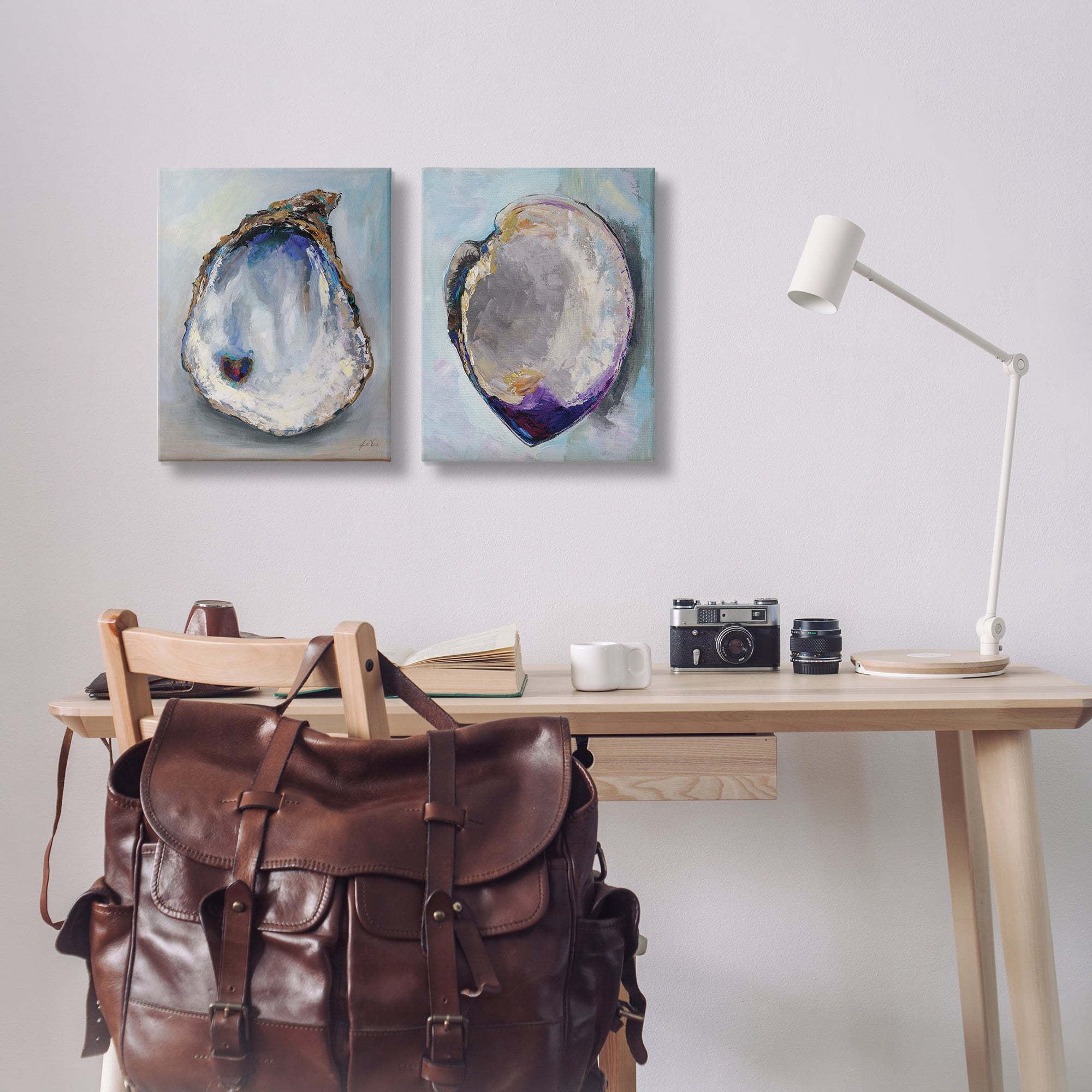 Stupell Industries Open Oyster Clam Shell Nautical & Beach Painting Wrapped Canvas Art Print Wall Art, 16 x 20, Set of 2