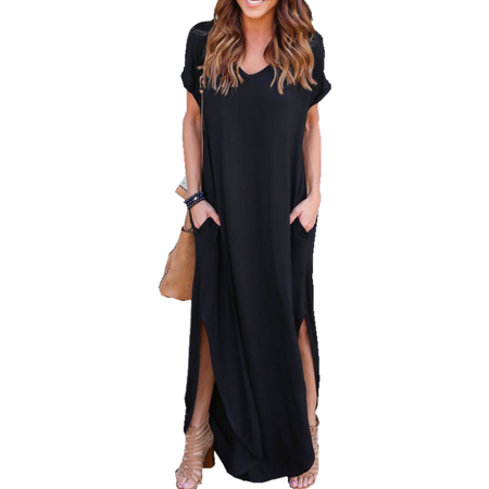 V-neck Loose Casual Women's Long Dress with