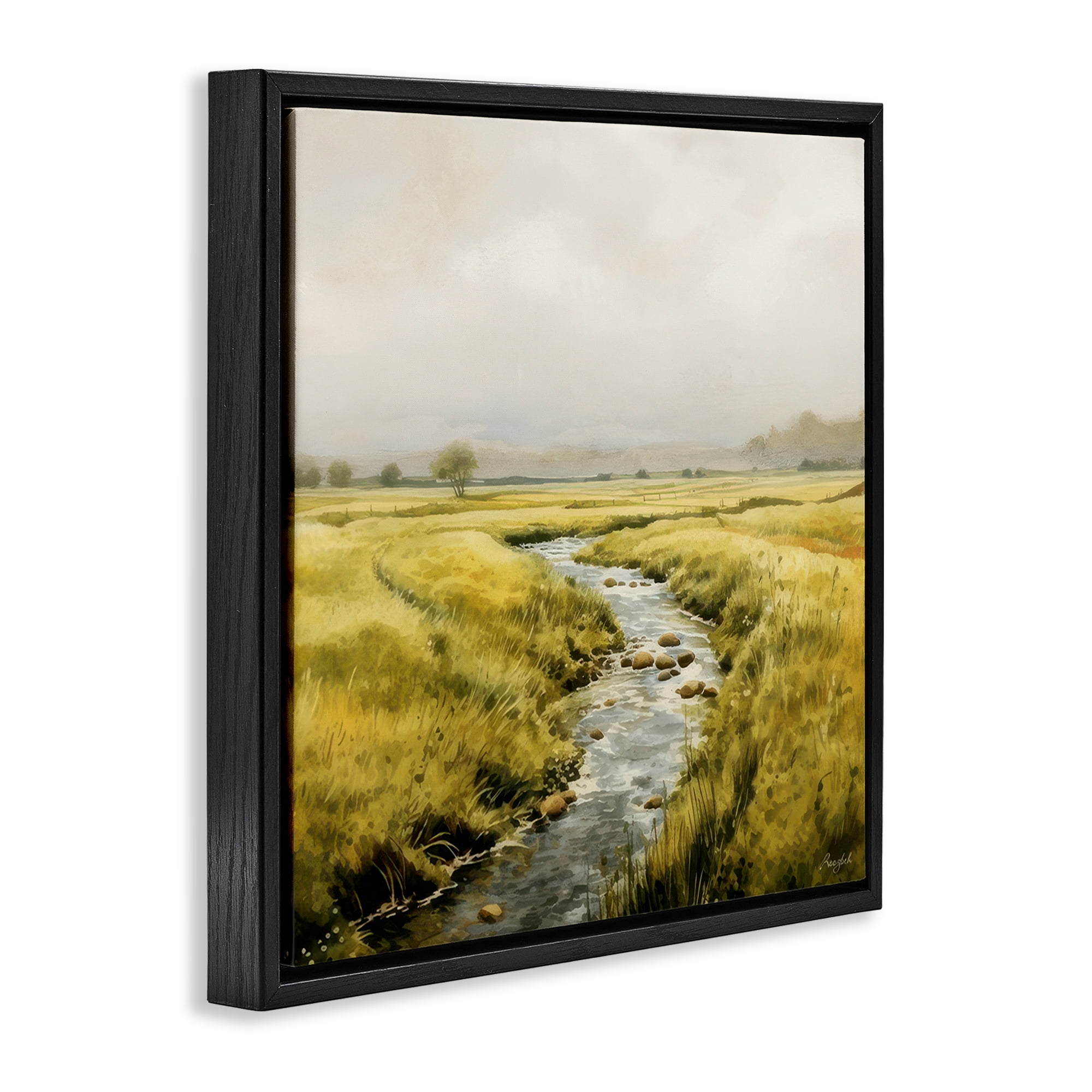 Stupell Industries Calming Horizon River Landscape & Nature Painting Black Floater Framed Canvas Art Print Wall Art, 18 x 18