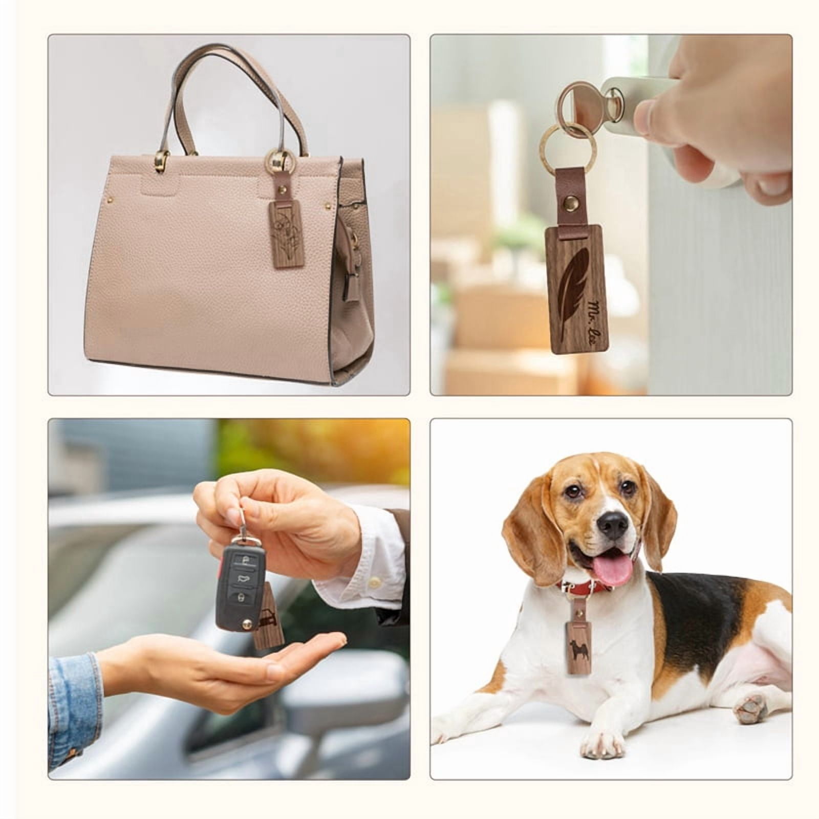 80 Pieces Wood Keychain Blanks with Leather Straps, Blank Leather Keychains for Engraving, for DIY Various Key Tags