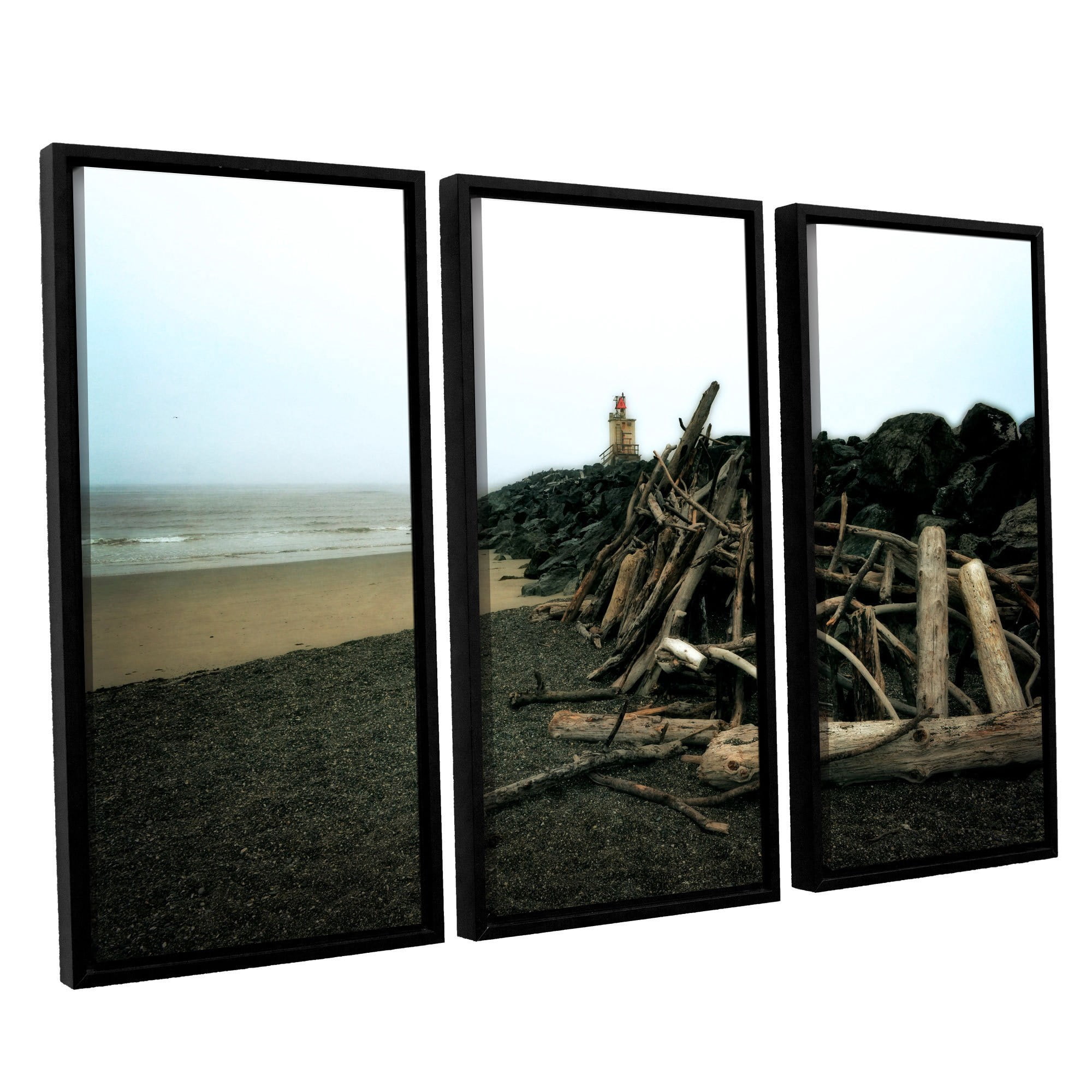 ArtWall Kevin Calkins "Soth Jetty and Driftwood" 3-Piece Floater Framed Canvas Set