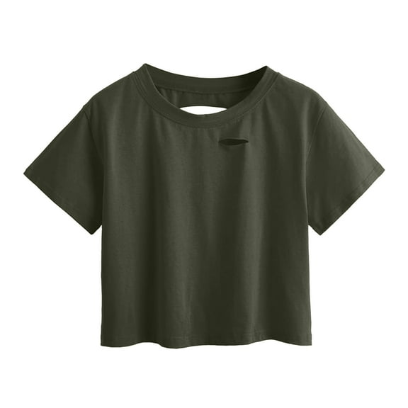 Mittory Women's Summer Short Sleeve Tee Distressed Ripped Crop T-Shirt Tops