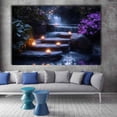 thumbnail image 2 of Mudket Waterfall with Candles and Purple Flowers Canvas Wall Art, Framed Print, Ready to Hang Wall Decor for Living Room Bedroom, Fantasy Nature Artwork - 12"L x 8"W, 2 of 10