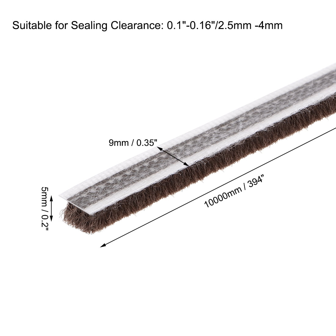 Uxcell Brush Weather Stripping Adhesive Felt Door Seal Strip 394Inch L x0.2Inch W Brown