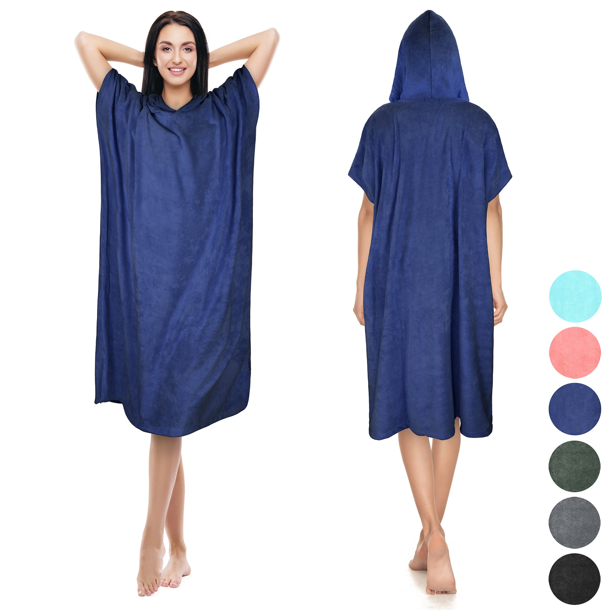 Adult Surf Beach Bath Hooded Poncho Wetsuit Robe Navy Blue 