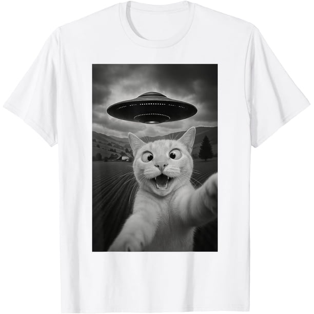 Funny Cat Selfie con regalo gráfico de ovni alienígena, camiseta divertida