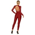 thumbnail image 3 of Rswnyirn Womens Shiny Rhinestone Gymnastics Leotard Long Sleeve Sheer Mesh Figure Skating Jumpsuit Burgundy M, 3 of 7