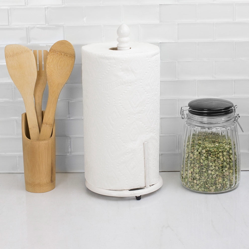 Home Basics PH45364 Home Basics Lattice Collection Cast Iron Paper Towel Holder, White
