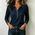 thumbnail image 5 of Long Sleeve Shirts for Women Denim Collar Trim Patchwork Tops Comfy Collared Casual Work Blouses, XL, 5 of 5