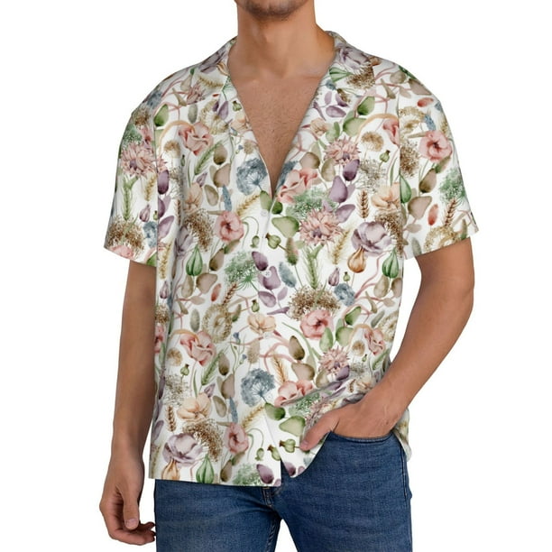 Fotbe Floral Camisa Estampada de Manga Corta para Hombre, Casual de Verano, Estilo Playero, Sin Arrugas-Medium
