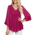 thumbnail image 2 of Nfurl Womens Ruffle 3/4 Sleeve Sparkly Blouses Trendy V Neck Glitter Sequin Tops Elegant Mesh Layered Top Dressy Evening Wedding Club Clothes Pink XXL, 2 of 7