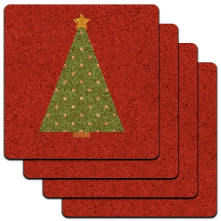 

Christmas Tree Contemporary Low Profile Cork Coaster Set