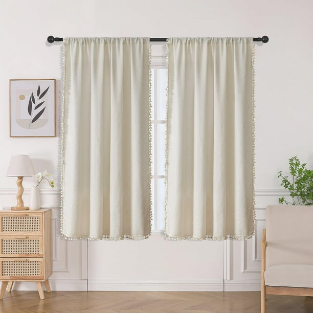 Cortinas Joydeco Beige Boho 160x160 cm 2 Paneles Semi Translúcidas