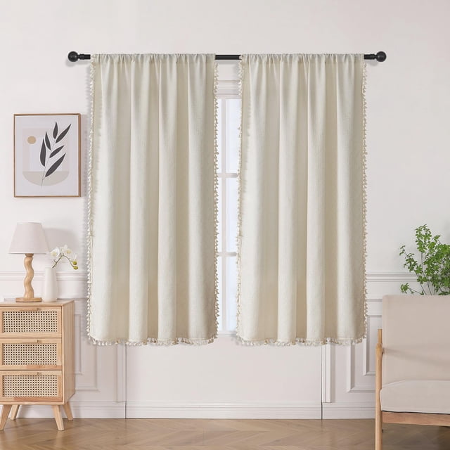 Cortinas Joydeco Beige Boho 160x160 cm 2 Paneles Semi Translúcidas