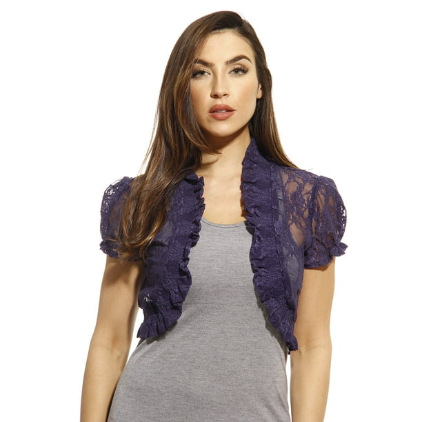 Just Love 2502NVYXL Just Love Shrug / Shrugs / Women Cardigan (Small, Navy with Lace