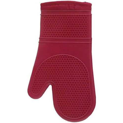 Better Homes & Gardens Fabric Lined Silicone Oven Mitt, Red Walmart