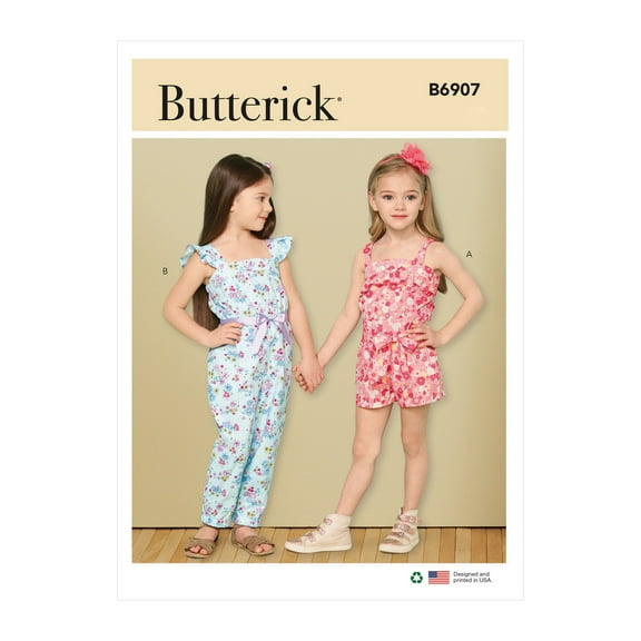 Butterick Sewing Pattern 6907 - Children's Romper, Jumpsuit and Sash, Size: A (XXS-XS-S-M-L)